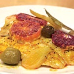 Roasted Sea Bass with Fennel, Blood Oranges & Olives
